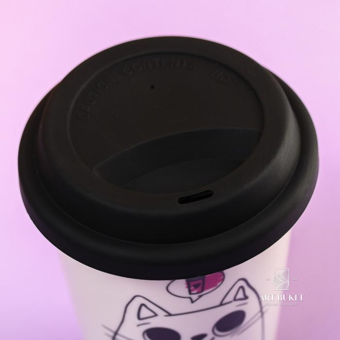 Набор «Милый кот»: кружка под термостакан 300 мл., чай 60 г., сахар в стиках 8 шт.