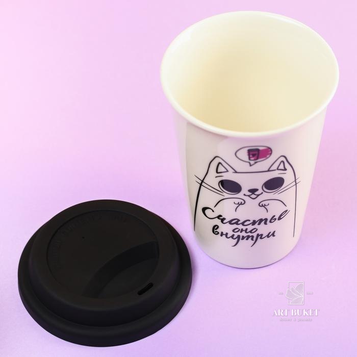 Набор «Милый кот»: кружка под термостакан 300 мл., чай 60 г., сахар в стиках 8 шт.