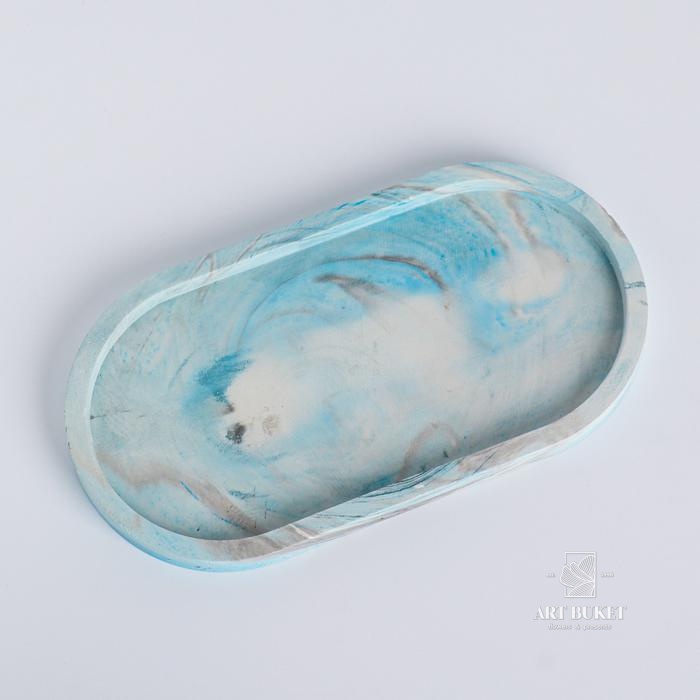 Свеча в бетоне на подставке "Лофт", соевый воск, деревянный фитиль, бело-синяя 