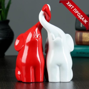 Фигура "Пара слонов" белый/красный, 9х12х16см