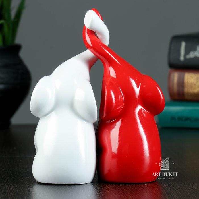 Фигура "Пара слонов" белый/красный, 9х12х16см