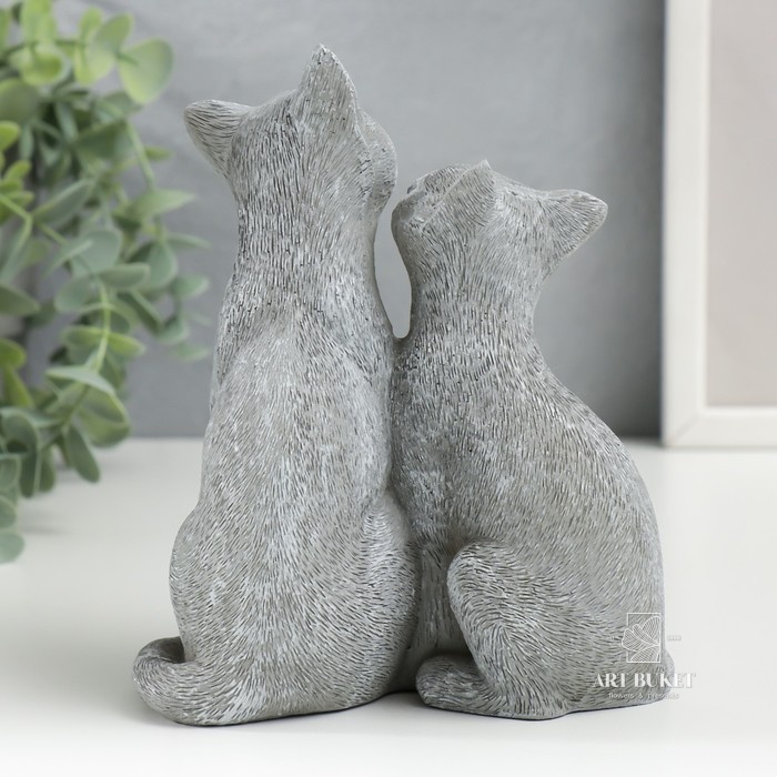 Сувенир полистоун "Кот и кошка - умывание" серый 15х8х13 см   