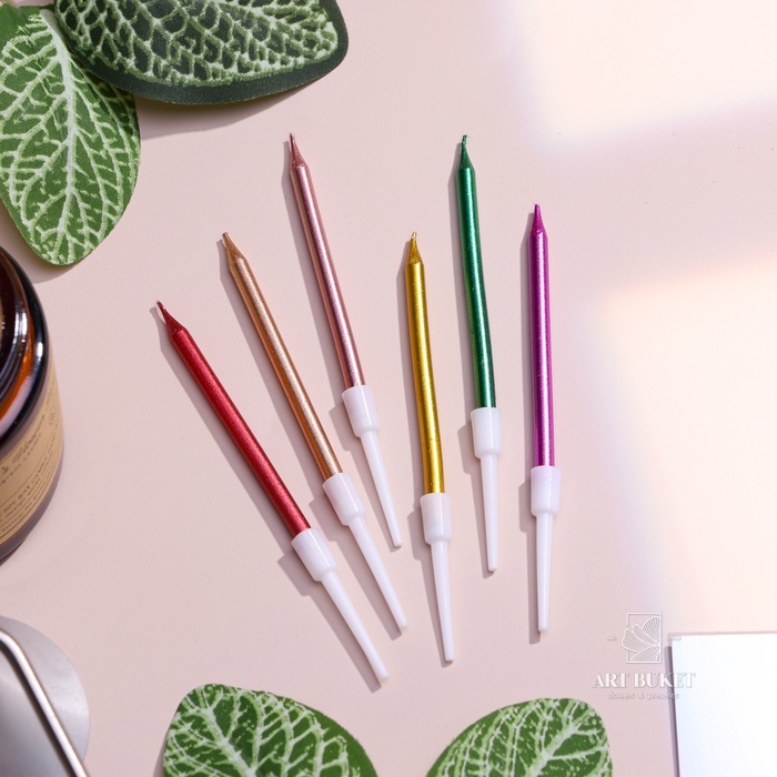 Свечи в торт коктейльные «С днем рождения», 6 шт., 6.5 см, металлик