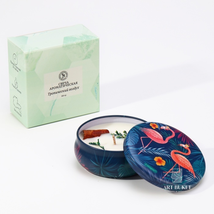 Свеча ароматическая из соевого воска с сухоцветом "Тропический воздух", 3х8,5см, 110 г 