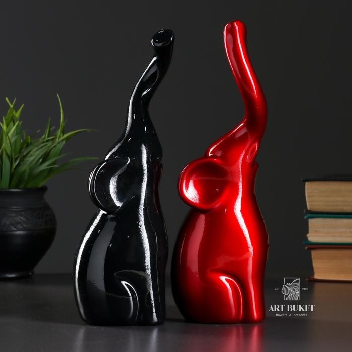 Фигура "Пара слонов"  16х8х25см чёрный/бордовый глянец