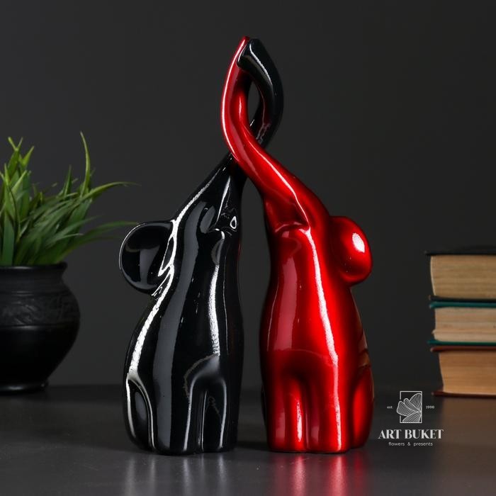 Фигура "Пара слонов"  16х8х25см чёрный/бордовый глянец