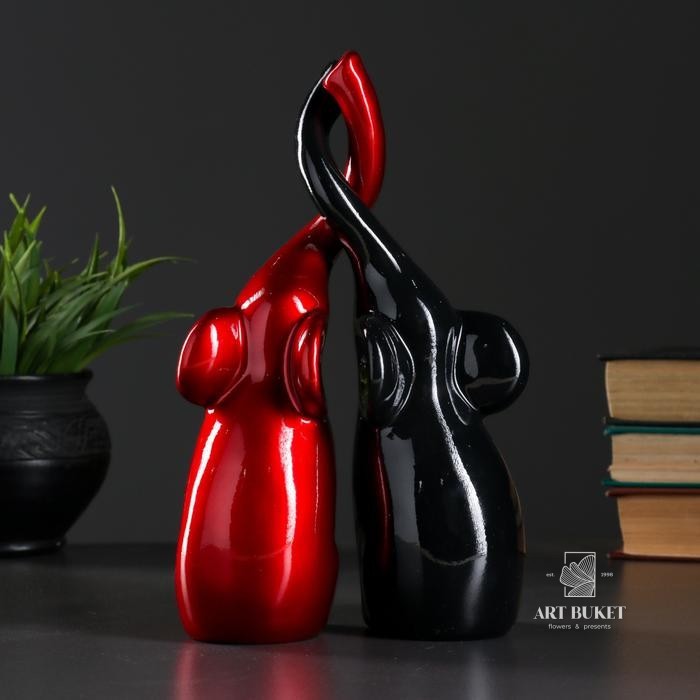 Фигура "Пара слонов"  16х8х25см чёрный/бордовый глянец