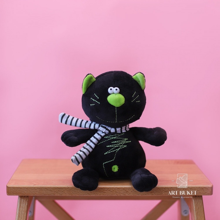 Кот Батон маленький с шарфом черный