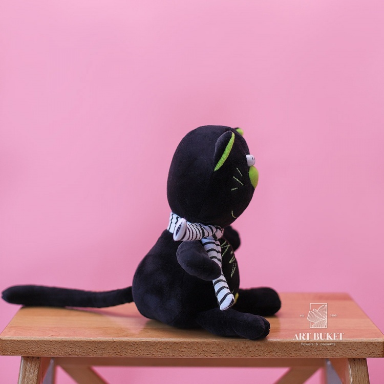 Кот Батон маленький с шарфом черный