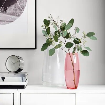 Ваза розовая стеклянная 25 см