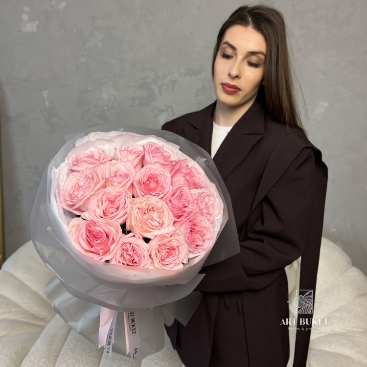 15 пионовидных роз "Пинк охара"