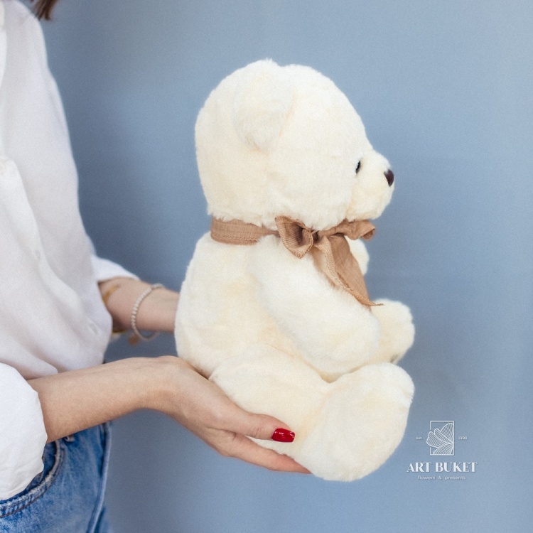 Медведь с шарфом 30 см бежевый