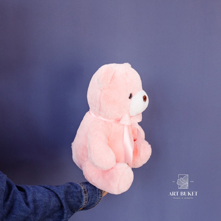 Медведь с двумя сердцами 30 см розовый