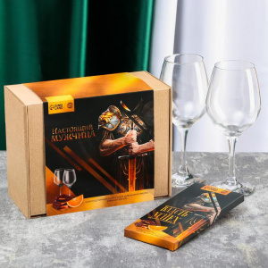 Подарочный набор «Настоящий мужчина»: тёмный шоколад: апельсины в ликере 100 г., бокал 2 шт. х 350 м