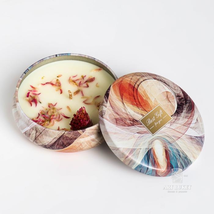 Свеча ароматическая из соевого воска с сухоцветом "Свежие цветы", 110 г            