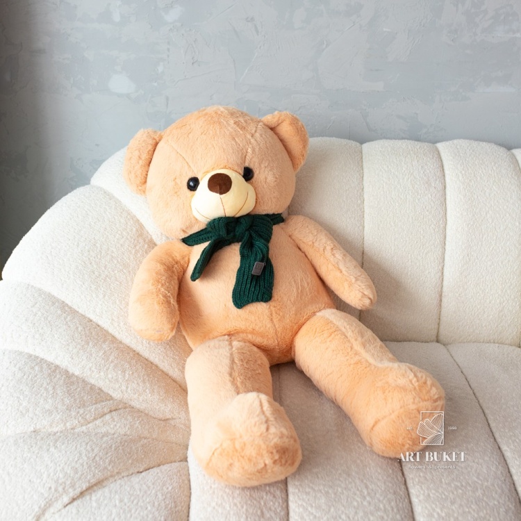 Медведь с вязанным шарфом 85 см бежевый