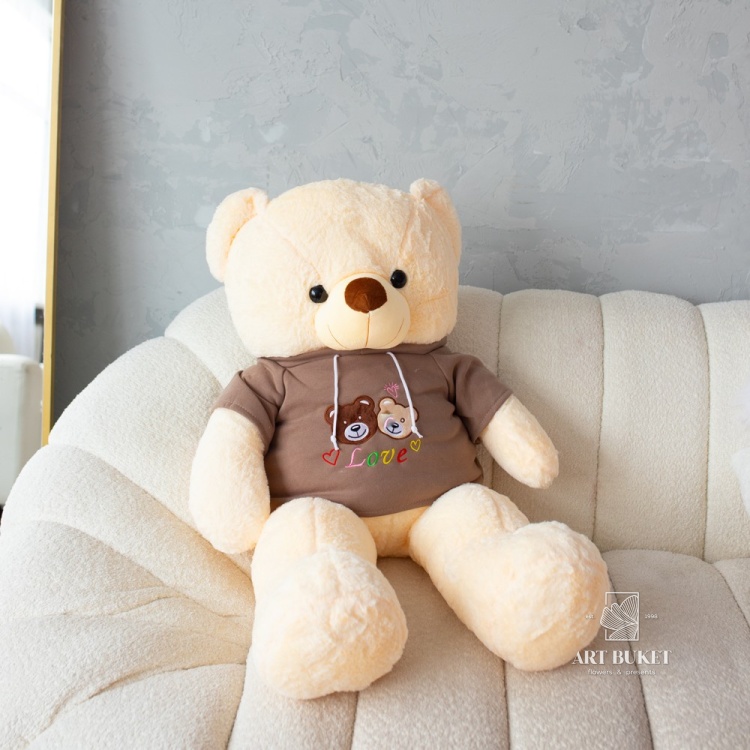 Медведь в вязанной кофте 100 см бежевый