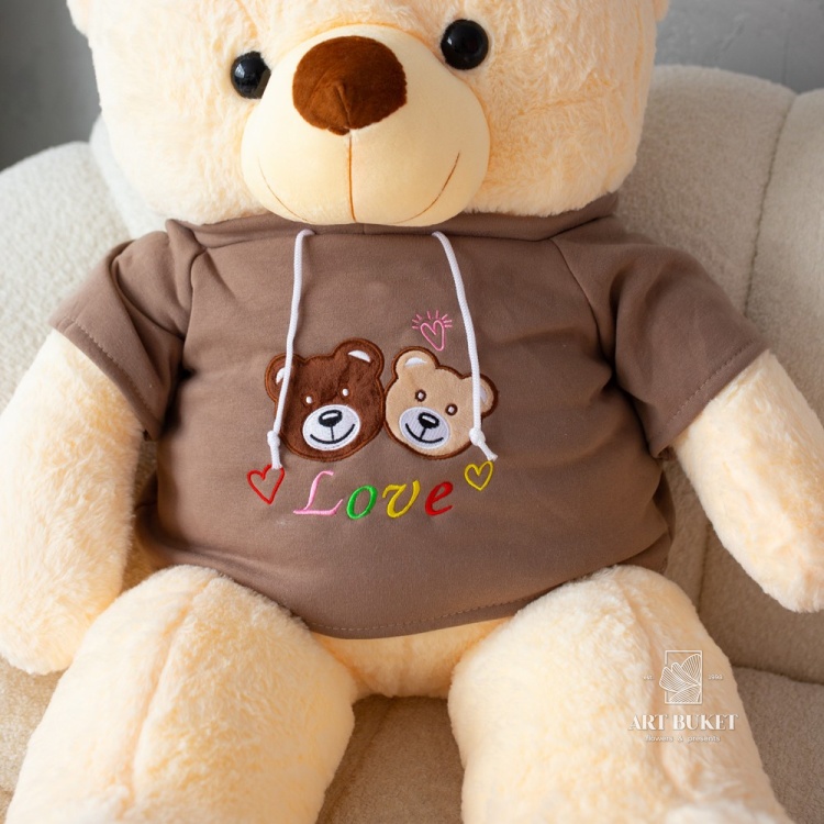 Медведь в вязанной кофте 100 см бежевый