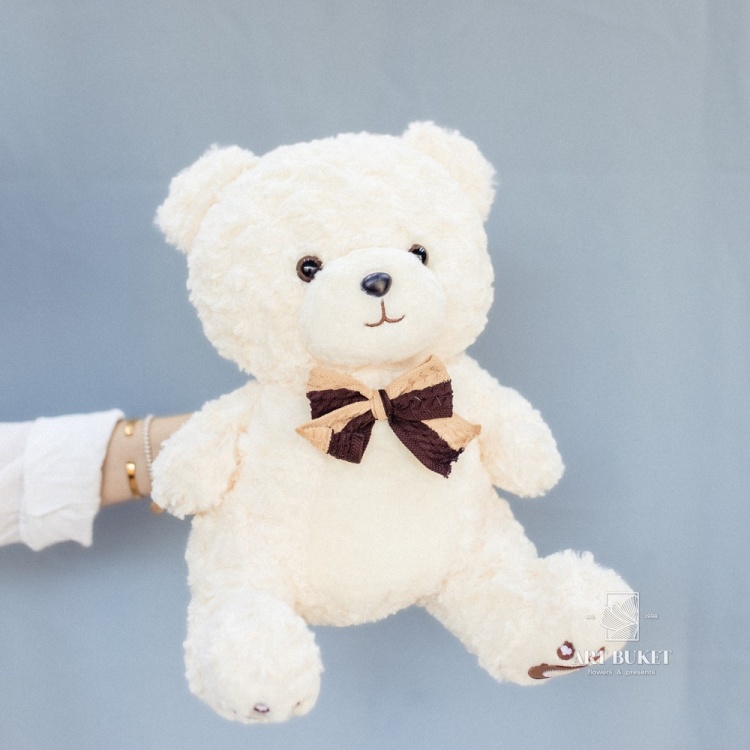 Медведь с бантом кучерявый 40 см белый