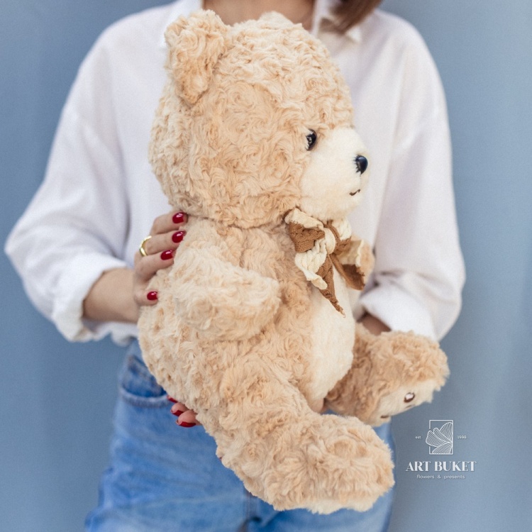 Медведь с бантом кучерявый 40 см бежевый