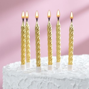 Свечи в торт Золотые средние с подставками, золотые, (набор 6шт)