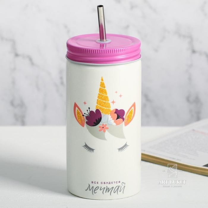 Стакан с трубочкой «Единорог», 480 мл