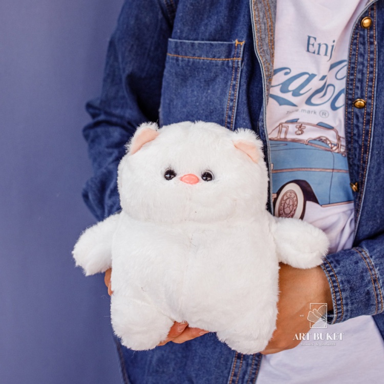 Кот глазастый 20 см  белый 