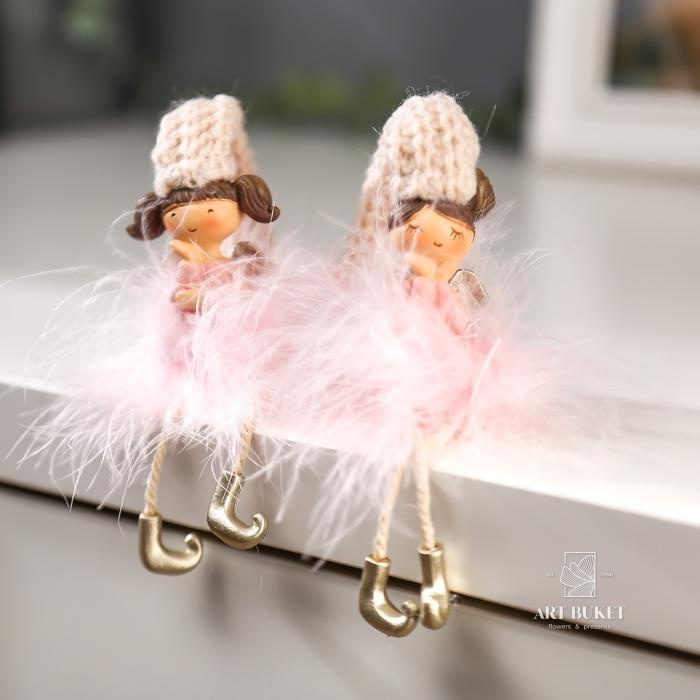 Сувенир полистоун "Ангелочек-стесняшка в розовой пуховой юбке" МИКС 18х3,5х4 см   