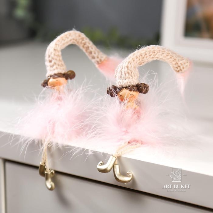 Сувенир полистоун "Ангелочек-стесняшка в розовой пуховой юбке" МИКС 18х3,5х4 см   