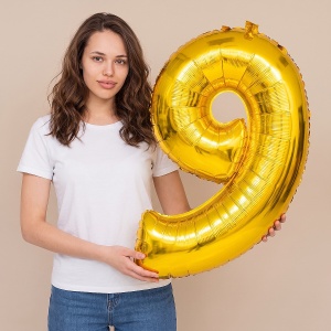 Шар цифра 9 золото 102 см фольгированный
