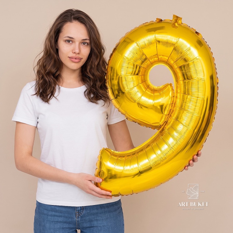 Шар цифра 9 золото 102 см фольгированный