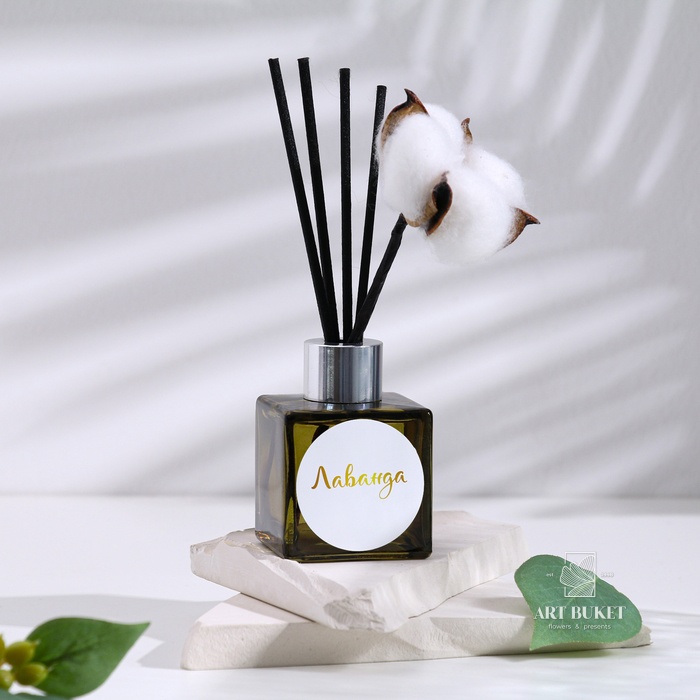 Диффузор ароматический с цветком хлопка "Нежный", 50 мл, лаванда, "Богатство Аромата" 