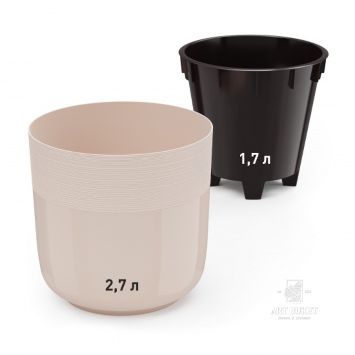 Кашпо для цветов со вставкой «Линель», 2.7 л, d=16 см, h=16 см, бежевое