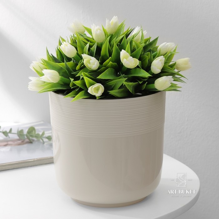 Кашпо для цветов со вставкой «Линель», 2.7 л, d=16 см, h=16 см, бежевое