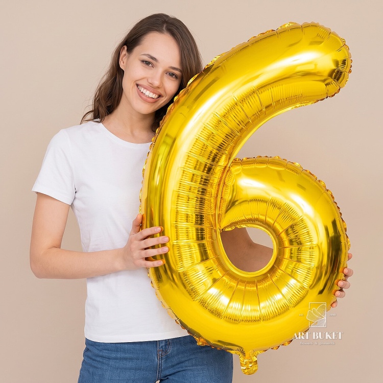 Шар цифра 6 золото 102 см фольгированный