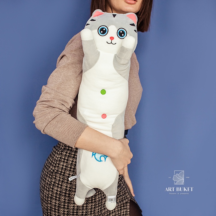 Кот валик с рыбкой 60 см