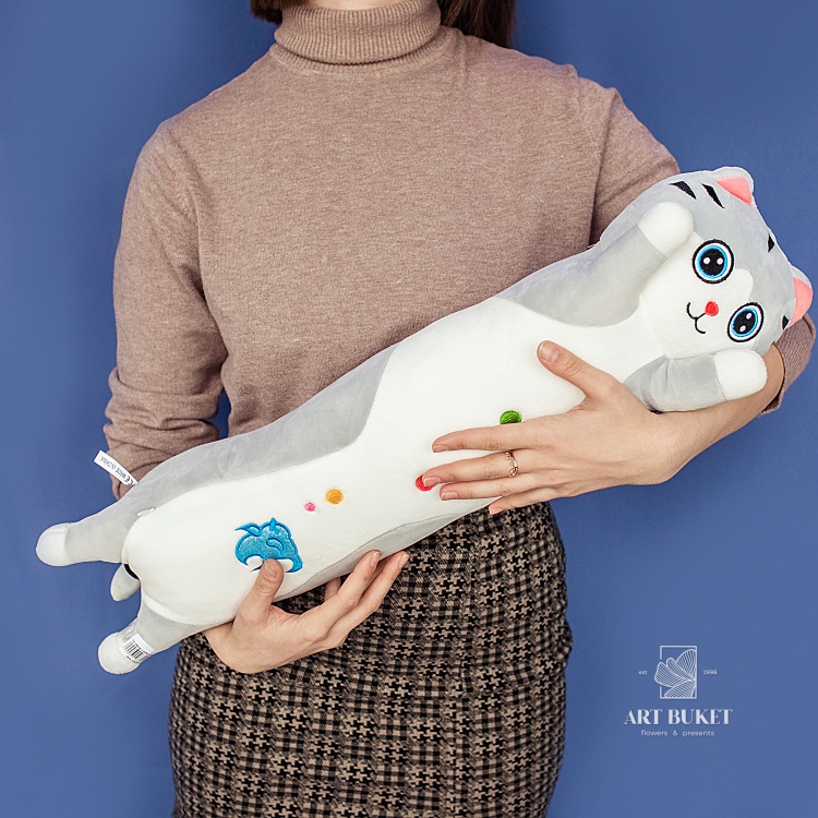 Кот валик с рыбкой 60 см