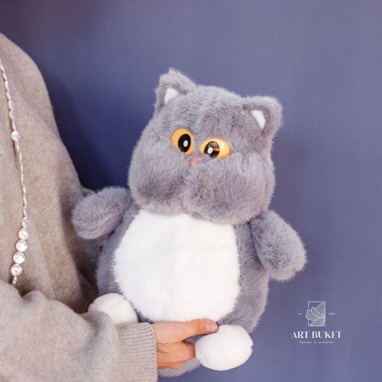 Кот глазастый серый 35 см