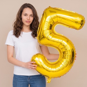 Шар цифра 5 золото 102 см фольгированный