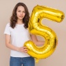 Шар цифра 5 золото 102 см фольгированный