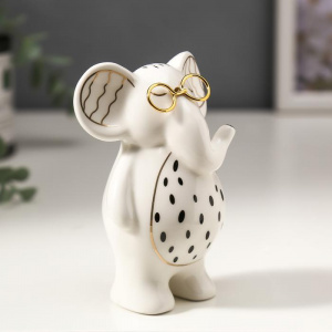 Сувенир керамика "Слонёнок в очках" бело-чёрный с золотом 10х5х7 см   