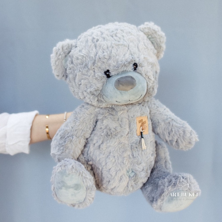 Медведь "Good vibes" 40 см серый