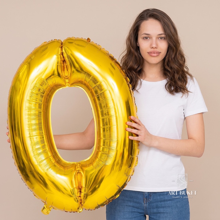 Шар цифра 0 золото 102 см фольгированный