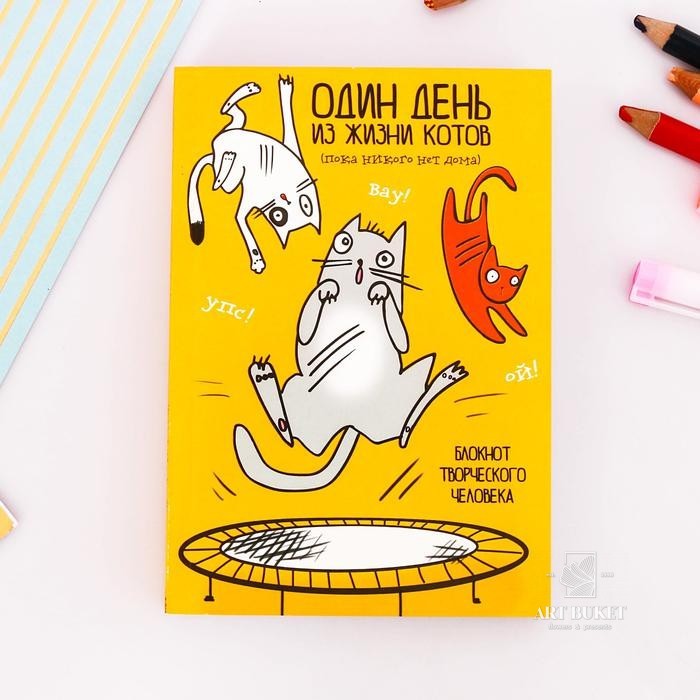 Блокнот творческого человека "Один день из жизни котиков", мягкая обложка, 11,5 х 16,5 см, 120 листо