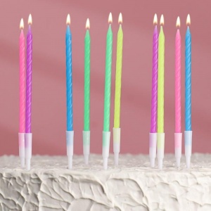 Набор свечей для торта "С Днём Рождения", неоновые, с подставкой, 10 шт