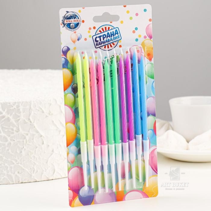 Набор свечей для торта "С Днём Рождения", неоновые, с подставкой, 10 шт