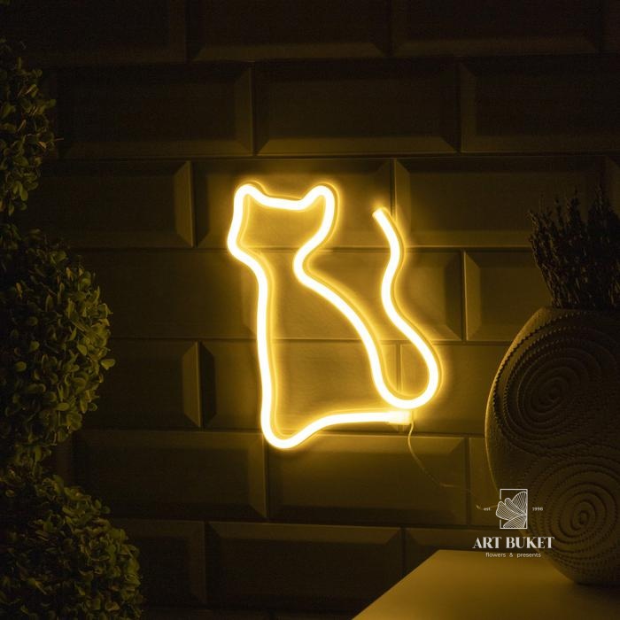 Неоновая вывеска «Кошка» 16 × 23 см, батарейки ААх3 (не в комплекте), USB, свечение тёплое белое