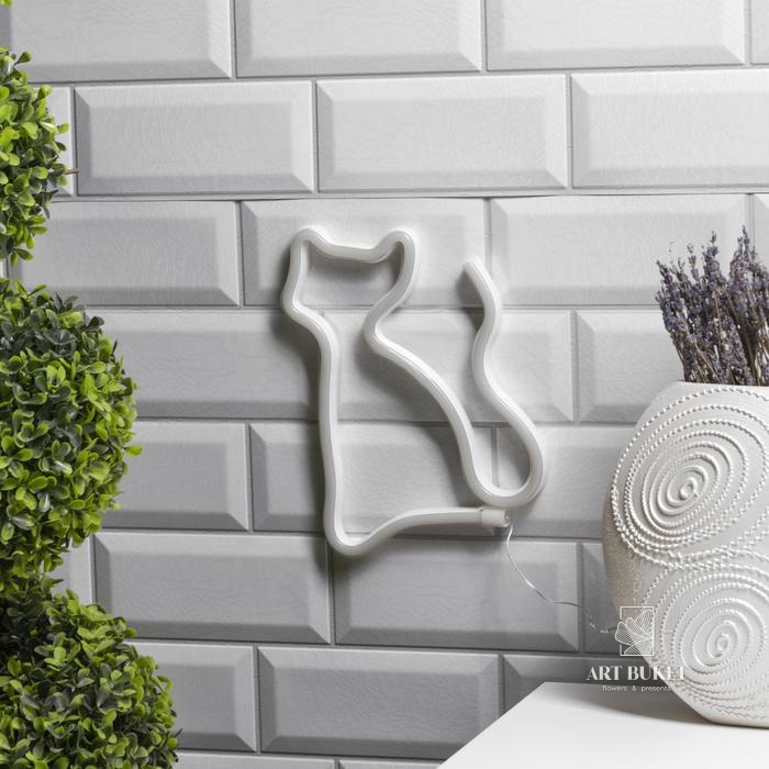 Неоновая вывеска «Кошка» 16 × 23 см, батарейки ААх3 (не в комплекте), USB, свечение тёплое белое