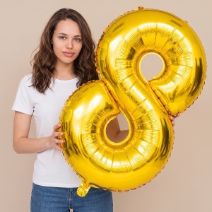 Шар цифра 8 золото 102 см фольгированный
