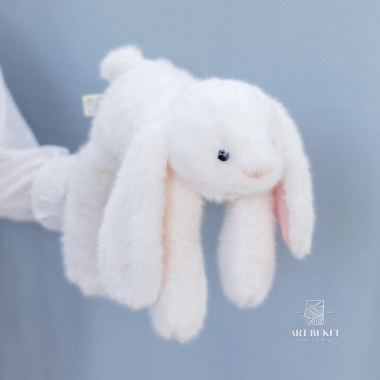 Зайка лежачий с наполнителем 40 см белый